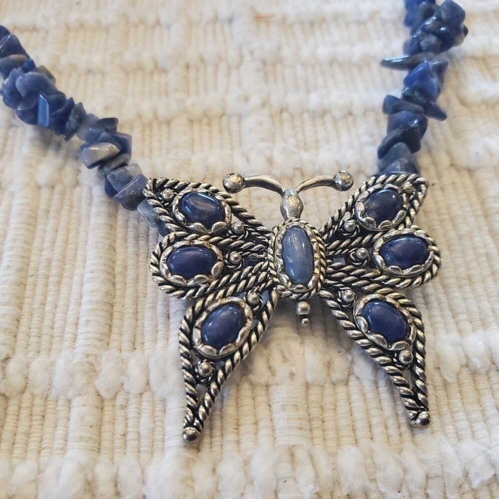 Best Jewelry art deco blue stone beaded adjustable pendant‎ butterfly necklace